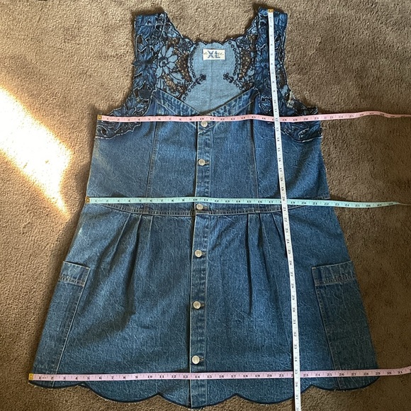 Free People Crown Jewel Denim Dress with Lace detail and scallop bottom hem, XL - Picture 4 of 17